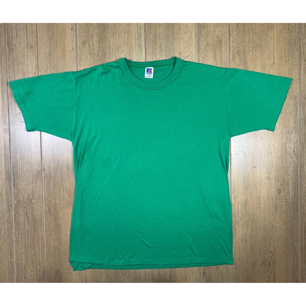 Vintage Russell Athletic Green Single Stitch Blank T-Shirt Mens Lg Made in USA